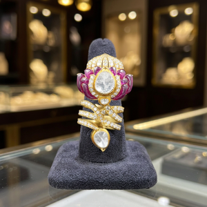 Impresionante anillo de doble dedo con diamantes Polki en forma de loto, en oro de 14K, diseñado para eventos de lujo, anillo de fiesta con engaste Talaf. - Product Image 2