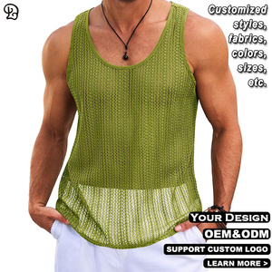 Personnalisé hommes débardeurs tricoté Crochet Sexy voir à travers évider <span class=keywords><strong>gilet</strong></span> sans manches T-Shirts Muscle été plage <span class=keywords><strong>Hippie</strong></span> chemises - Product Image 4