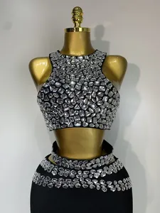 Vestido Maxi Ajustado con Cristales Brillantes para <span class=keywords><strong>Mujer</strong></span>, Conjunto Sexy <span class=keywords><strong>de</strong></span> Dos Piezas, Vestido Elegante para <span class=keywords><strong>Fiesta</strong></span> Formal, Noche, Club, Cumpleaños - Product Image 5