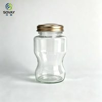Pot en verre spécial en forme de sablier avec col fileté, récipient transparent pour miel, gelée, thé séché, assaisonnements et organisation de la cuisine