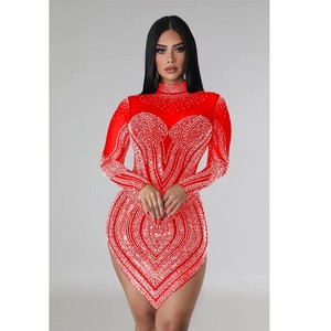 Vestido de Noche Elegante QY831, <span class=keywords><strong>Color</strong></span> Sólido, Decoración de Pedrería, Cuello Alto, Manga Larga, Vestido de Gala, <span class=keywords><strong>Color</strong></span> Sólido, Transparente - Product Image 3
