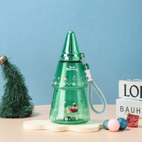 500ml nouveau cadeau arbre de noël en forme enfants Sports de plein air bouteille d'eau étudiant dessin animé tasse en plastique avec corde paille tasse