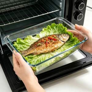 Wholesaler 3.0L Rectangle Tempered Glass Baking Dish Easy Grip Handle Oval Glass Bakeware Glass Casserole Dish with <b>Lid</b> - Product Image 2