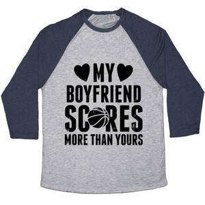 แฟนของฉันมีสกอร์สูงกว่าคุณ (บาสเก็ตบอล) เสื้อยืดเบสบอลแบบทริบลีนสำหรับทุกเพศ - Product Image 2