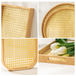 Mesh Bottom Handheld <b>Tray</b> Bamboo Square Portable <b>Tea</b> Serving <b>Tray</b> For Hotel Coffee <b>Tea</b> Drinks - Product Image 2