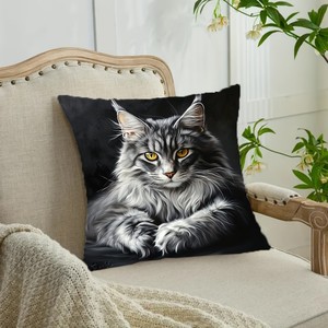 Nueva funda de almohada decorativa con estampado de gatos para sofás, dormitorios y camas, hecha de tela agradable al tacto, sin relleno. - Product Image 2