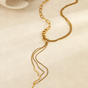 Роскошное колье из нержавеющей стали с длинной кисточкой, цепочка с кубинскими звеньями, модное золотое ожерелье, ювелирные изделия для женщин - Product Image 4