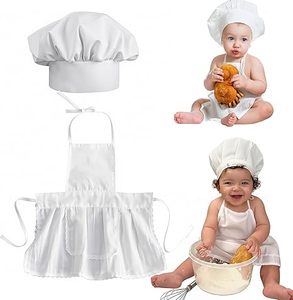 Delantales Blancos para Sublimación, Juego de <span class=keywords><strong>Delantal</strong></span> <span class=keywords><strong>y</strong></span> <span class=keywords><strong>Gorro</strong></span> de Chef Personalizado para Bebés, para Pintura Artística - Product Image 1