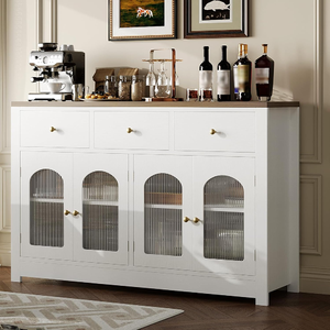 Buffet en bois <span class=keywords><strong>blanc</strong></span> sur mesure avec portes cannelées, 3 tiroirs, armoire de rangement moderne, meuble de salle à manger en mélamine - Product Image 1