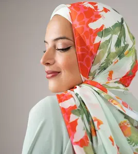 2022 Elegant women premium korean heavy instant chiffon shawl headwrap printed hijab supplier muslim chiffon hijab