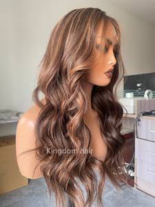 Perruque Lace Front avec Cheveux de Bébé, Cheveux Européens Remy, Mèches Caramel, Sans Colle et Nœuds Décolorés pour Femmes Souffrant de Perte de Cheveux - Product Image 3