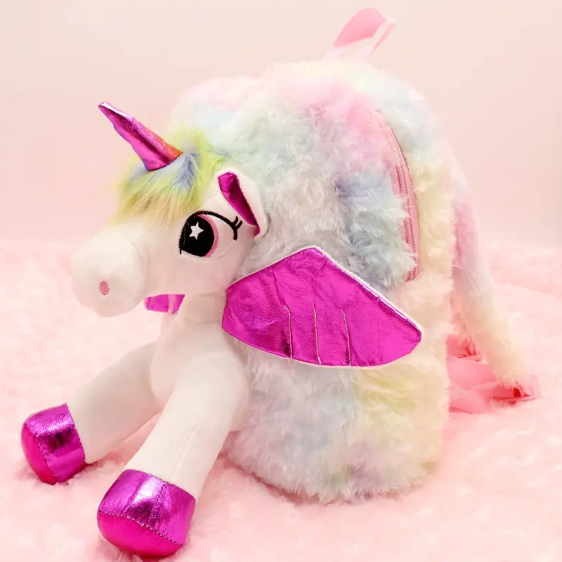 Cute Fashion 3D Fur Backpacks Unicorns Cartoon School Book Bag Custom Plush Backpacks custom customizable Travel Schoolbag