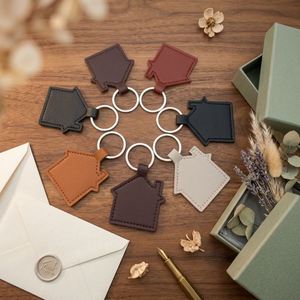 Minimalist House Outline Blank PU Leather Key Holder Cute Home Keychain Pendant Bag <b>Charm</b> <b>Keyring</b> for New House Gift - Product Image 3