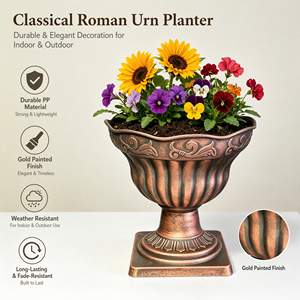 Vaso Fioriera Rotondo Classico in Plastica PP Dorata Spazzolata da 11,4 Pollici, Confezione da 2, per Portico Anteriore e Esterni con <span class=keywords><strong>Piedistallo</strong></span> - Product Image 6