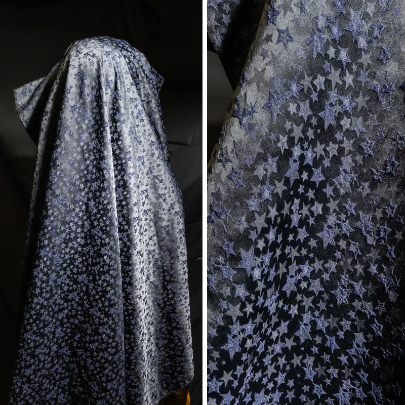 KEER Factory Custom Wholesale JDD6354 satin spandex polyester black dark blue stars pattern woven 100% polyester jacquard fabric