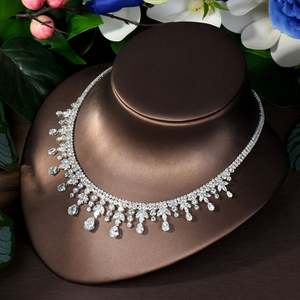 HIBRIDE Zircons CZ Water Drop Boda Nupcial Pedante Collar y Pendientes Lujo Dubai Nupcial Mujeres Conjuntos de Joyas - Product Image 5