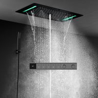 Ensemble de douche mural thermostatique en laiton brossé avec LED multifonction, effet pluie, cascade et brume pour salle de bain