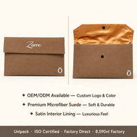 Tas Kemasan Perhiasan Rambut Bahan Suede Coklat Mewah dengan Kancing Tekan, Logo Cetak Kustom, Dompet Buku, Tas Tangan, Kantong Pelindung Debu