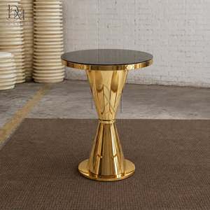 Mesa de Cóctel Redonda para Proveedores de Eventos con Base de Pedestal de Acero Inoxidable Dorado en Forma de Reloj de Arena y Tapa de Vidrio Templado Espejado - Product Image 2