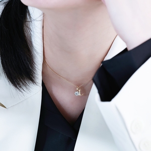 Custom 18K <b>Solid</b> Gold Letter Pendant <b>Necklace</b> 1 Carat IGI Certified Lab Grown Diamond Pendant Link Chain Wedding Luxury Jewelry - Product Image 2