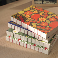 Carnet à dos ouvert entièrement personnalisable avec logo, reliure à points croisés, illustré de motifs botaniques, ligné