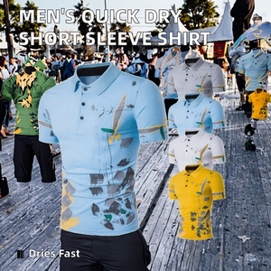 Camisa Casual de Verano para Hombre, Manga Corta, Satén de Poliéster/Algodón, Estampado de Pintura Abstracta, Blanca, Cuello con Botones, Secado Rápido - Product Image 2