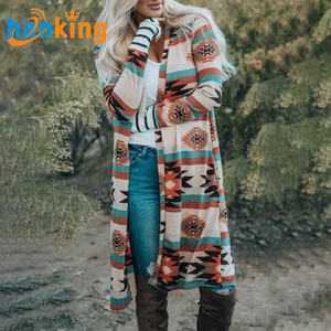 Womens Spring and Autumn Geometric Pattern Print Open Front <b>Cardigan</b> <b>Coat</b> Street Fashion Casual Colorblock Long Sleeve <b>Cardigan</b> - Product Image 1