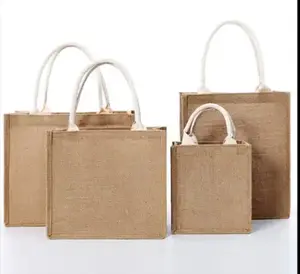 Custom Logo Eco 100% Organic Reusable Wholesale Shopping Jute Gift Burlap Shopping Tote Bag