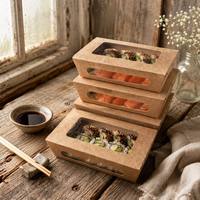 Boîte à sushi en kraft rectangulaire avec fenêtre transparente, conteneur jetable pour sushi à emporter, restauration, emballage en vrac personnalisé avec logo OEM