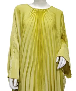 Fashion Pleated Robe Solid Color Big Swing Dress Plus-size Dress Arab Dubai Muslim Women Islamic Women Clothes