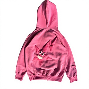 Sudadera con capucha rosa vintage personalizada OEM, con cremallera, estilo oversize, estilo streetwear. - Product Image 3