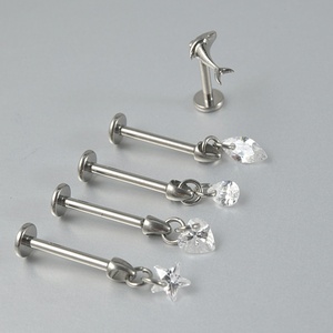 Gaby New <b>Titanium</b> Zircon Pendant Lip <b>Ring</b> Heart Shaped Water Droplet Five Star Zircon Internal Thread Earrings - Product Image 4