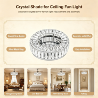 Ventilateur de plafond Guanghua avec abat-jour en cristal rond, couvercle de lampe décoratif en cristal, pièce de rechange pour la rénovation de l'éclairage du ventilateur