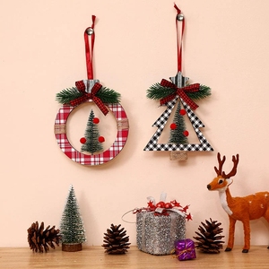 Decorazioni Natalizie con Ornamenti Rotondi a Quadretti, Insegna '<span class=keywords><strong>Buon</strong></span> <span class=keywords><strong>Natale</strong></span>' e Mini Statuette di Alberi per Villaggio Natalizio da Tavolo - Product Image 3