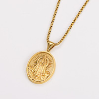 Liontin Kalung Anak-Anak Bahan Stainless Steel, Medal Amulet Virgin Del Carmen, Gaya Vintage Trendi, Perhiasan Kristen Katolik