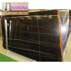 Tunisie Veines blanches et dorées Carrelage en marbre noir Lauren - Product Image 1