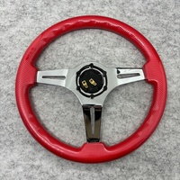 Leaders Universal Hot Selling Carbon Fiber Pattern Graffiti 350mm Solid Wood Red 4cm Deep Dish JDM Racing Drift Volant