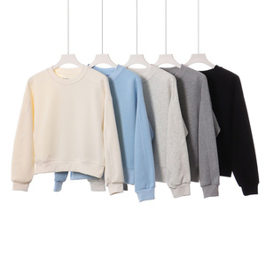 <span class=keywords><strong>Top</strong></span> Corto a <span class=keywords><strong>Maniche</strong></span> <span class=keywords><strong>Lunghe</strong></span> in Cotone per Donna, Felpa in Cotone e Poliestere, Pullover Oversize con Collo Tondo - Product Image 1