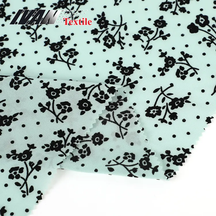 Vintage Fashion Dress Material 100 Polyester Woven Printed Flocking Floral Chiffon Fabric