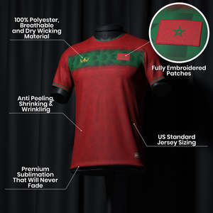 Camiseta de Fútbol Personalizada 2024 de Alta Calidad, 100% Poliéster, con Logotipo, Nombre y Número Impresos por Transferencia de Calor, Diseño del Club Nacional de Marruecos - Product Image 6