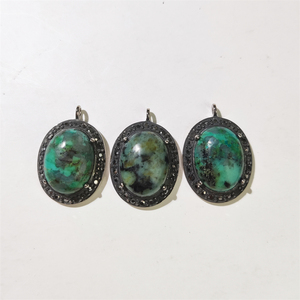 All'ingrosso ciondoli ovali in pietra blu naturale cz in vera natura turchese africano gioielli in argento placcato collana charm per le donne - Product Image 5