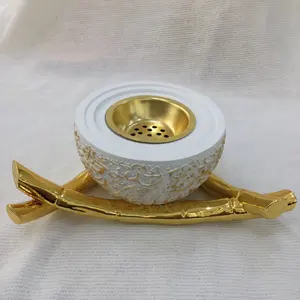 bowl shape gold color white color resin incense burner censer box for charcoal at home as home gifts beautiful deco