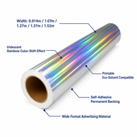 Rollo de Vinilo PVC Holográfico Imprimible con Láser, Autoadhesivo, Brillante, Resistente al Agua y a los Rayos UV, Material para Publicidad Exterior, 1.27m x 50m