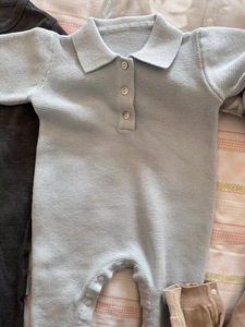 Mameluco de Punto Personalizado Unisex para Bebé, Manga Larga, 100% Algodón, Cuello Camisero, Suéter, Mono de Punto Plano con Botones en las Piernas para Niños Pequeños - Product Image 2