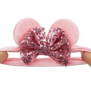 Popular Baby Girl Luxury Velvet Satin High Elastic Soft Scrunchies <strong>Minnie</strong> Sequin Bow <strong>Mouse</strong> Ear Cute Headband Fashion Hair Ties - Product Image 3