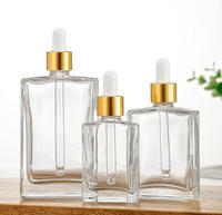 Flacon de parfum plat en verre transparent de 30 ml avec embout compte-gouttes en caoutchouc carré, flacon compte-gouttes de 50 ml pour huiles essentielles