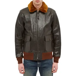 OEM Custom Logo Men's Design Genuine Leather Wool Collar Motorcycle Track Leather Jacket For Men