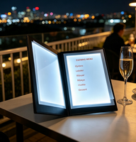 Menu lumineux LED, porte-menu rétroéclairé double page, menu en cuir rechargeable pour restaurant, bar, hôtel