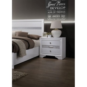 Modern <b>White</b> Finish Silver Accents 2-Drawer Storage Nightstand with Nickel Knob <b>Bedside</b> <b>Table</b> Bedroom Furniture - Product Image 5