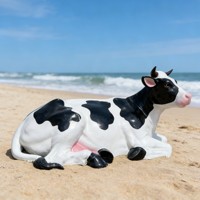 Patung Sapi Kerajinan Resin Fiberglass Ukuran Asli, Lukisan Tangan Artistik Buatan Tangan untuk Dekorasi Taman